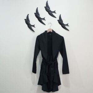 Peppe Peluso  Black Trench Coat Belted Ruffled Hem - M - Lightweight Washable!